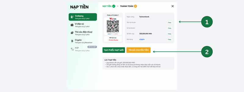 FEBET nạp tiền qua codepay